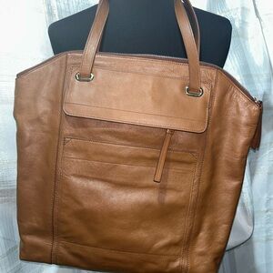 Banana Republic Leather Tote Gray and Brown Interior Detail